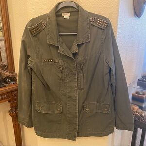 TOSKA Women Olive Gold Studded Button Jacket Size Large